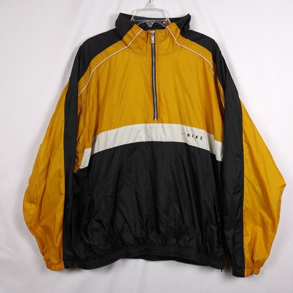 Nike Other - Vintage 90s Nike 1/4 Zip Windbreaker Black Yellow White Embroidered Mens XXL